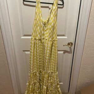 Free People Yellow and White Backless Dress